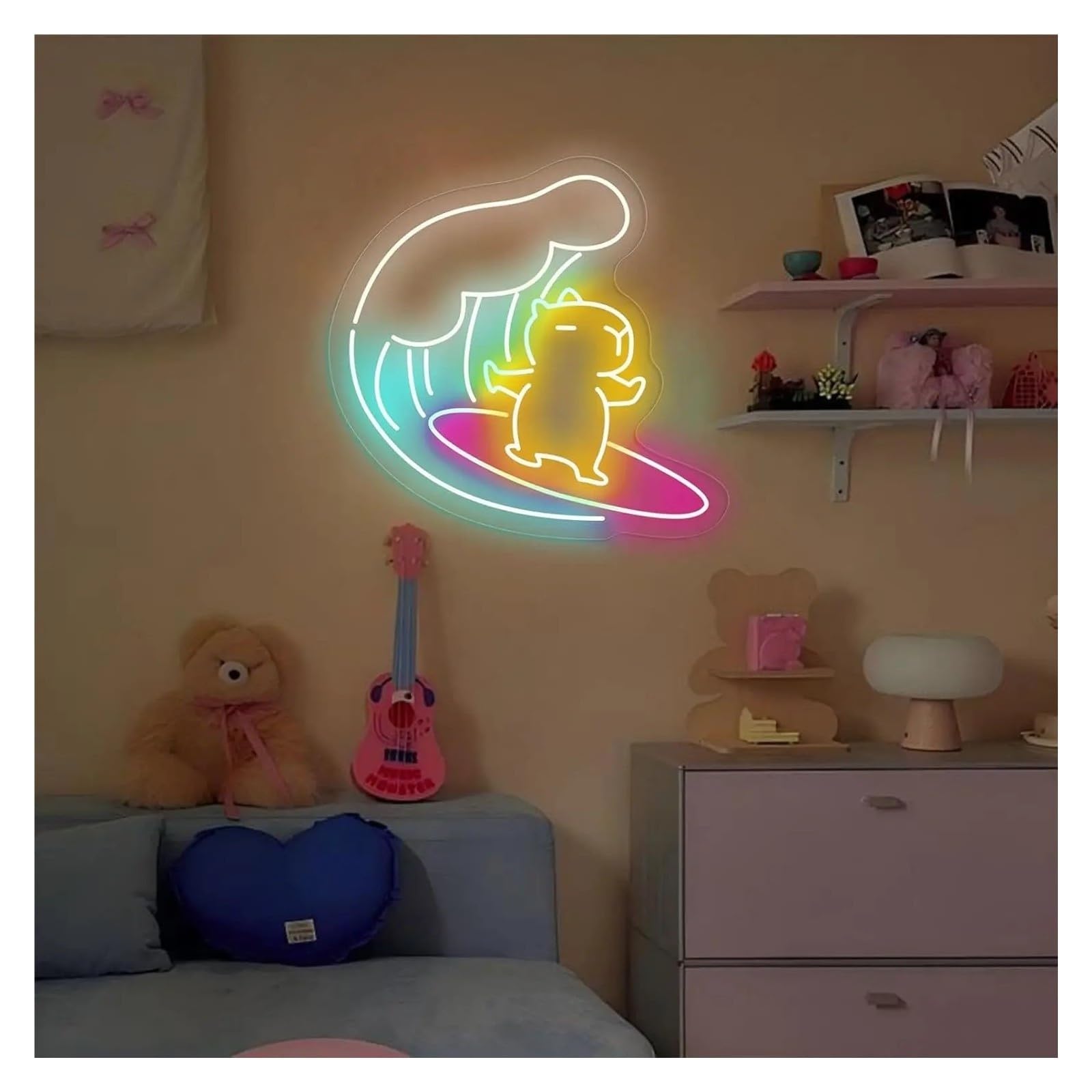 Insegna al Neon Insegna Al Neon Del LED Surf Gatto Sulla Tavola Da