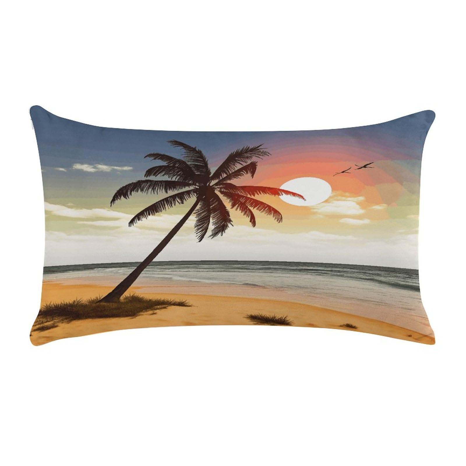 Palm Tree on Beach Pillow Cover Super Soft Pillowcase Luxury Cozy Fuzzy Velvet Pillow Shams Breathable Standard Pillow Cases with Zipper Wrinkle-Free Pillow Cover 12 "×20 "