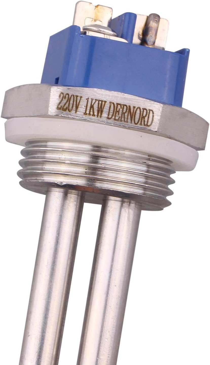 DERNORD Heizelement, 220 V, 1000 W, 2,5 cm, kurz, zusammenklappbar, elektrisch, Brühwasserboiler, Heizung, BSP-Gewinde, Edelstahl-Flansch