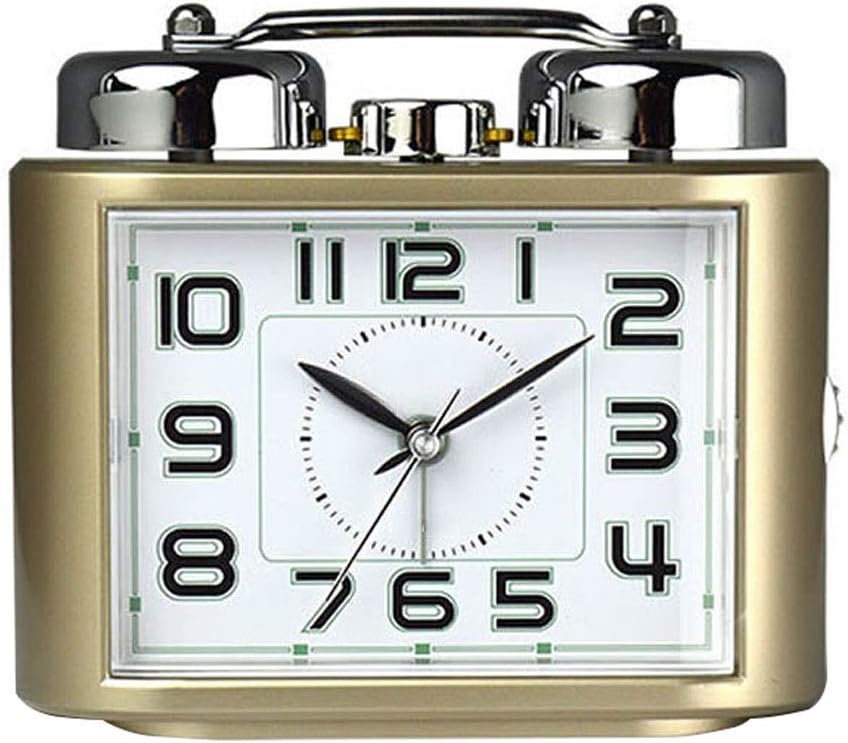 Table Clocks Ringing Alarm Clock Battery Powered Ultra-Quiet and Night Light Retro Clock Creative Personality Non-Ticking Student Bedroom Silent Bedside Clock Standing Clock (Color : Gold)