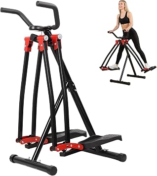 Foldable Air Walk Elliptical Exercise Machine for Home Gym, Side Sway 360 Full Body Cardio Trainer with LCD Monitor, Under Desk & Space Saving Fitness Equipment for Seniors