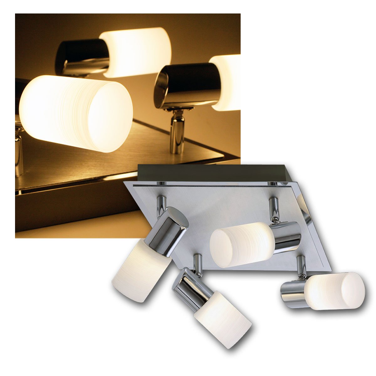 Trio 821430405 Clapton Faretto LED, 4x4.5 Watt, Cromo/Bianco Spazzolato, 31x22x18.5 cm