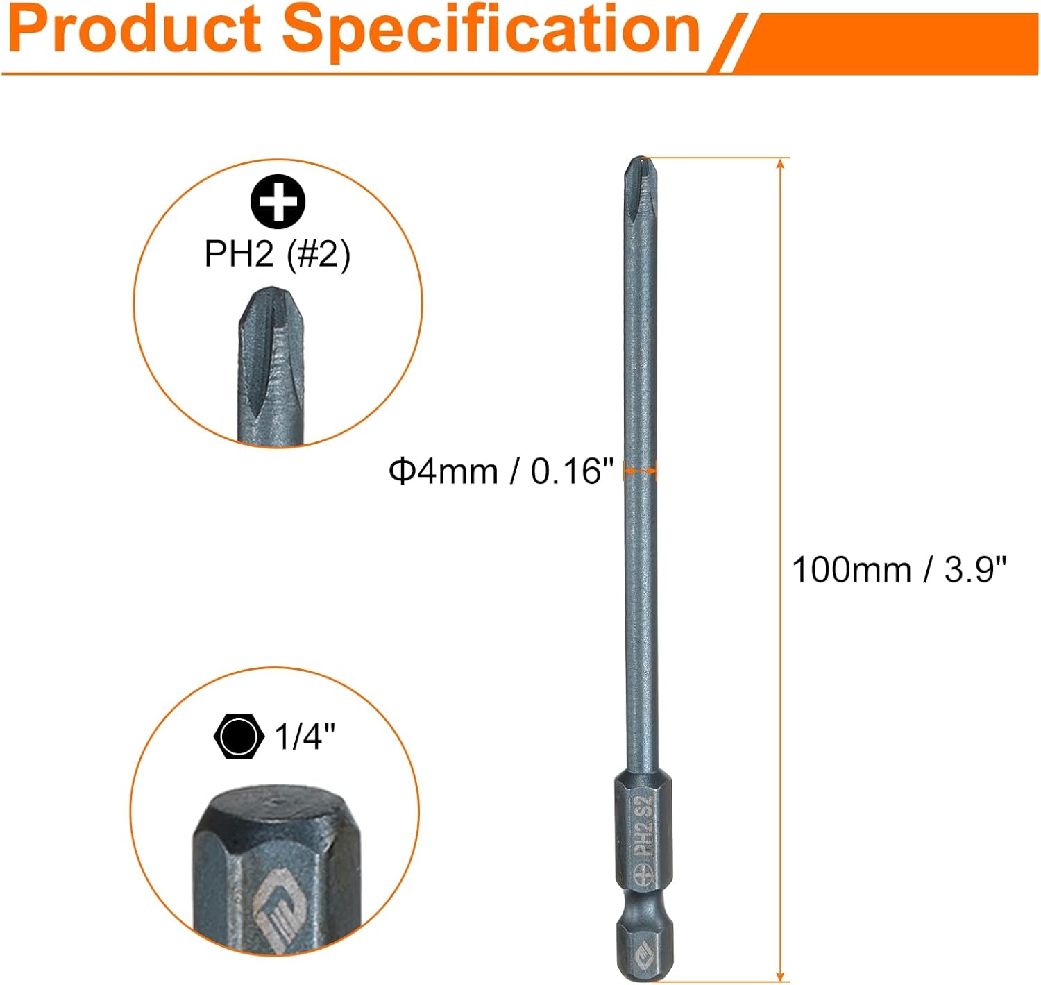 HARFINGTON #2 Phillips Screwdriver Bit PH2 1/4" Hex Shank 4" (100mm) Long 0.16" Rod Magnetic Cross Head Drill Bits S2 Steel Industrial Screw Driver Bit for Electric Power Tools, Blue