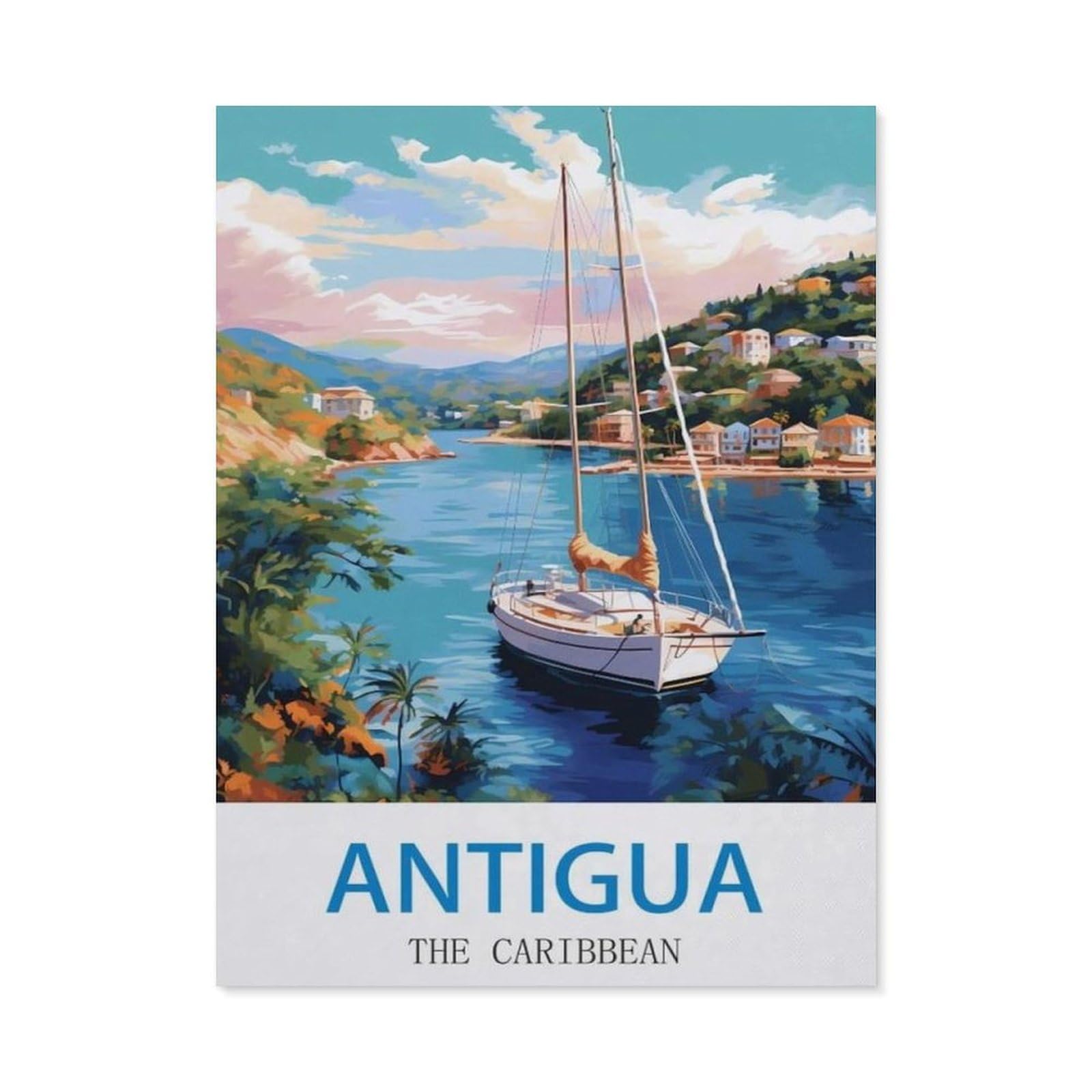 BEAYODKP 5D DIY Diamond Painting Kit，Antigua The Caribbean，Crystal Mosaic Full Drill Round Diamond Painting Embroidery Accessories（40 x 50 cm/15.74 x 19.68 inches）-CO51