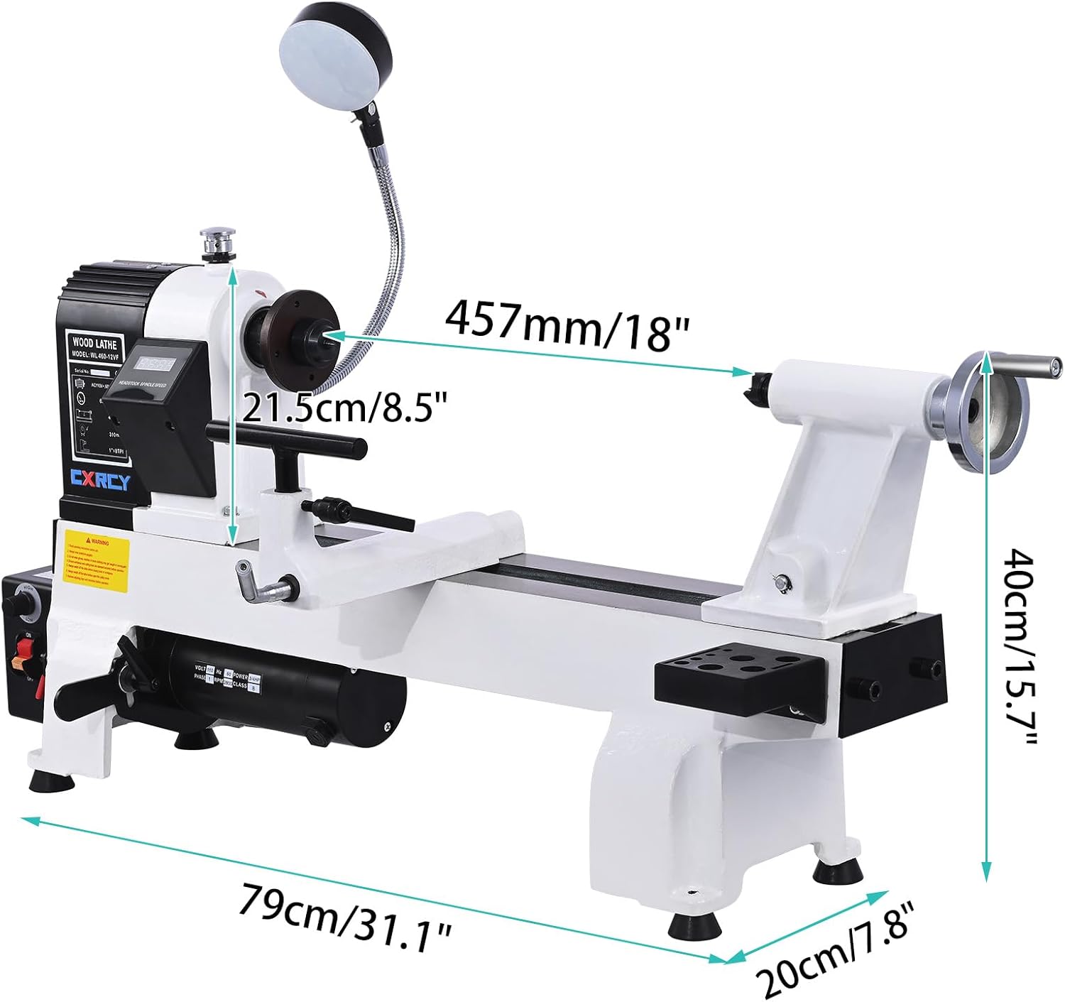 CXRCY 12" x 18" Wood Lathe, Benchtop Wood Lathe Machine 3/4 HP Infinitely Variable Speed 650-3800 RPM