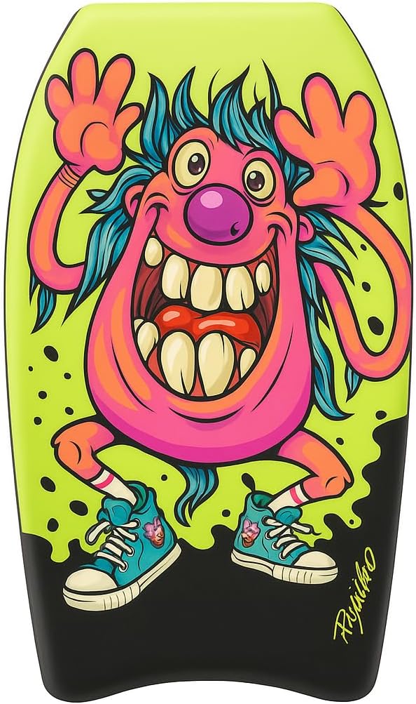 PMU 26 Inch Monster Printed Bodyboard - Lightweight Wrist Leash Slick Bottom Body Board for Beach, Sea & Pool - Surfing Board for Kids, Teens & Adults Wave Conditions
