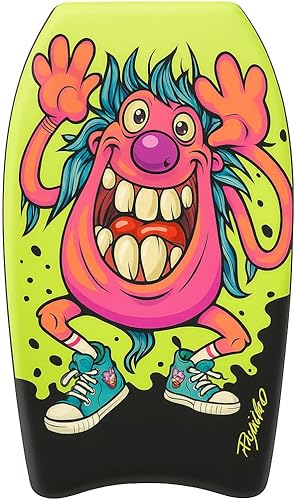 PMU Bodyboard estampado de pájaros de 26 pulgadas, correa de muñeca ligera, parte inferior lisa para playa, mar y piscina, tabla de surf para niños,