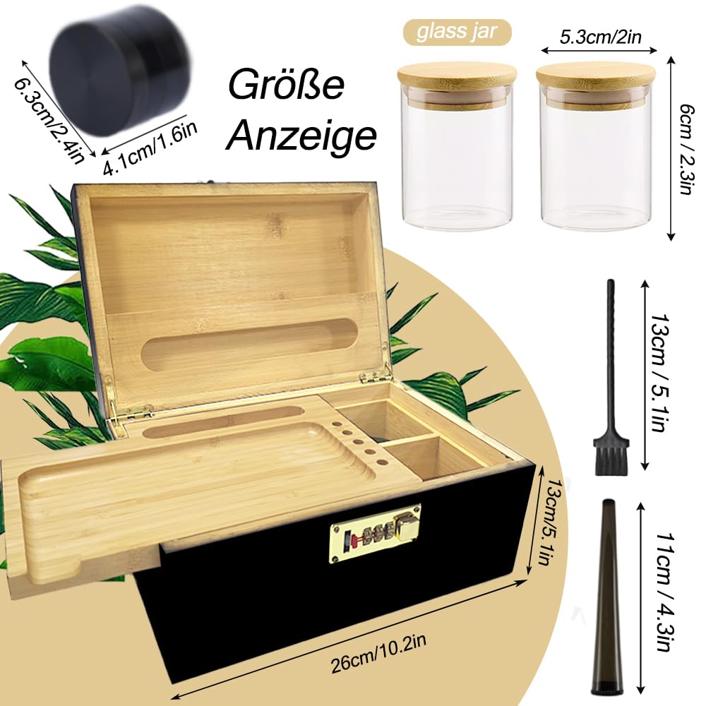IXIGER Grande scatola di bambù con serratura a combinazione, set di contenitori (17,5 x 27 x 12 cm) (nero)