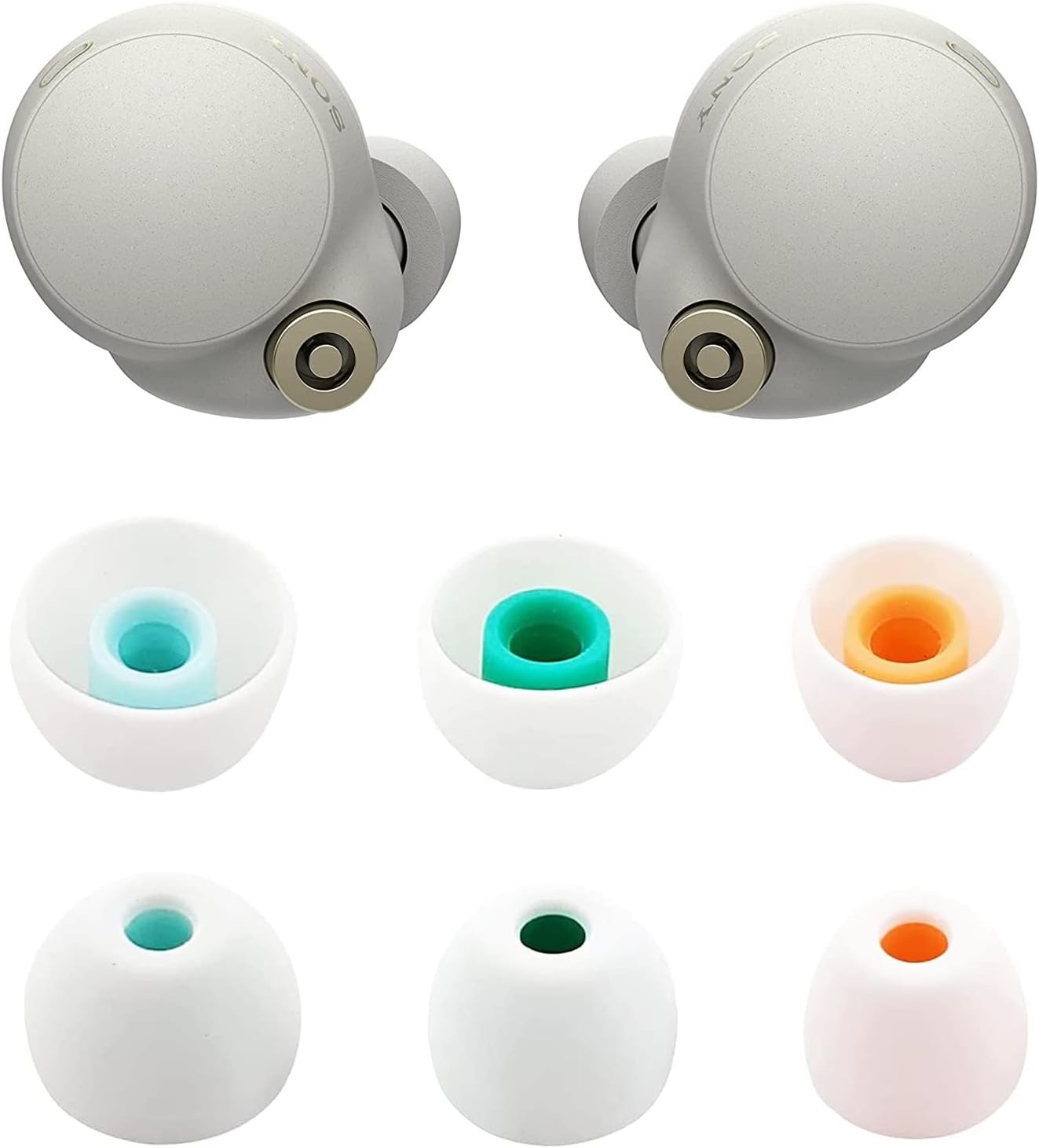 ALXCD Eartips Compatible with Sony WF-1000XM4 Earbuds, 3 Pairs Soft Silicone Ear Tips, Sound Isolating, Reusable, White