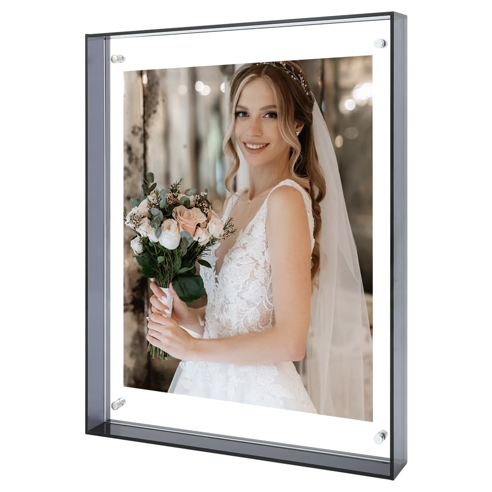 10X12 Neon Photo Frames?Stunning Color Acrylic Floating Photo Frame for Wall Mounted or Tabletop Standing, Translucent Colorful Decorative Photo Frame for Gallery Home Office (Black)