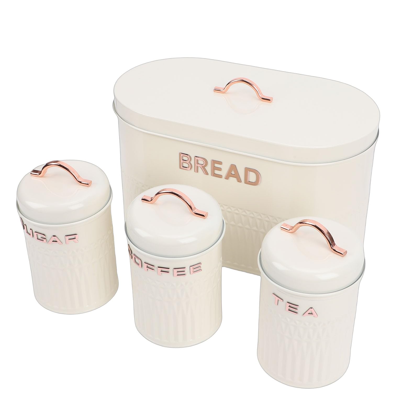 Stilvolles Brotkasten- und Behälterset aus Metall für die Aufbewahrung von Frischem Kaffee, Tee und Zucker in der Küche (Creme)