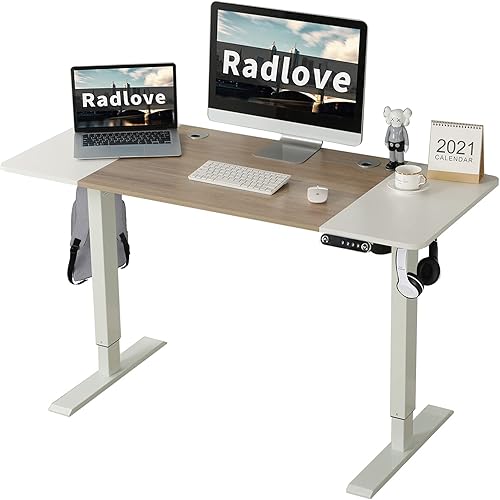 Radlove Escritorio eléctrico de pie ajustable en altura, estación de trabajo de pie sentado de 55 x 24 pulgadas, tablero de empalme con memoria para
