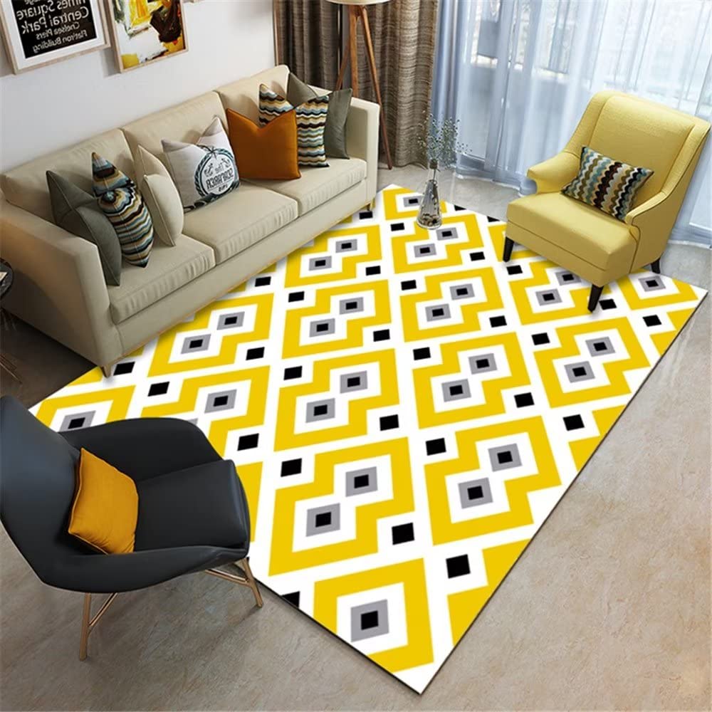 Tapis enfant rectangle 120x180cm jaune et gris à polylignes