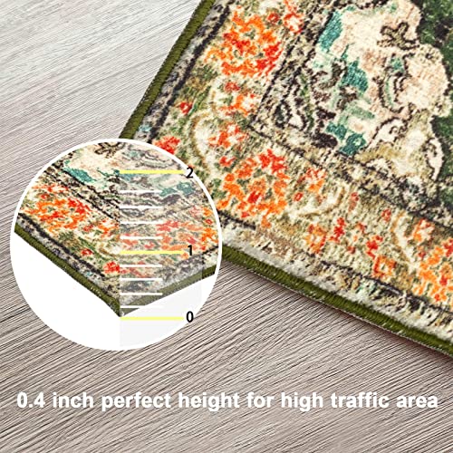 Hoxcik Bohemian Washable Hallway Runner Rug,2'X8' Green Medallion Area Rug Non-Slip Rug For Bedroom Living Room Kitchen Laundry Bathroom #TOP1
