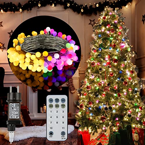 Xcsaide Catena Luminosa, 20M 200 LED Luci di Natale 11 Modalità IP44 Impermeabile Luci Stringa Cavo Verde Decorazioni Natalizie per Giardino, Albero di Natale, Matrimonio, Festa, Bianco Caldo/Colorato