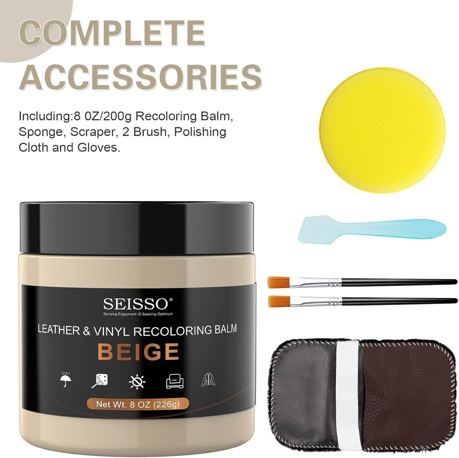 SEISSO Dark Beige Leather Repair Kit for Furniture, Vinyl Repair Kit Leather Dye Leather Repair Kit Car Interior Leather Recoloring Balm for Scratches, Fading Shoes, Car Seat, Sofa - Image 5