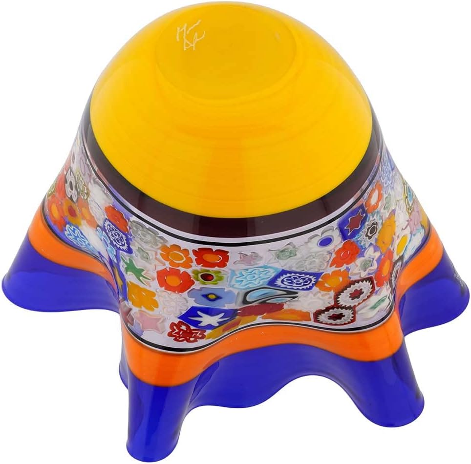 Glass Of Venice Murano Glass Primavera Millefiori Fazzoletto Bowl - Blue
