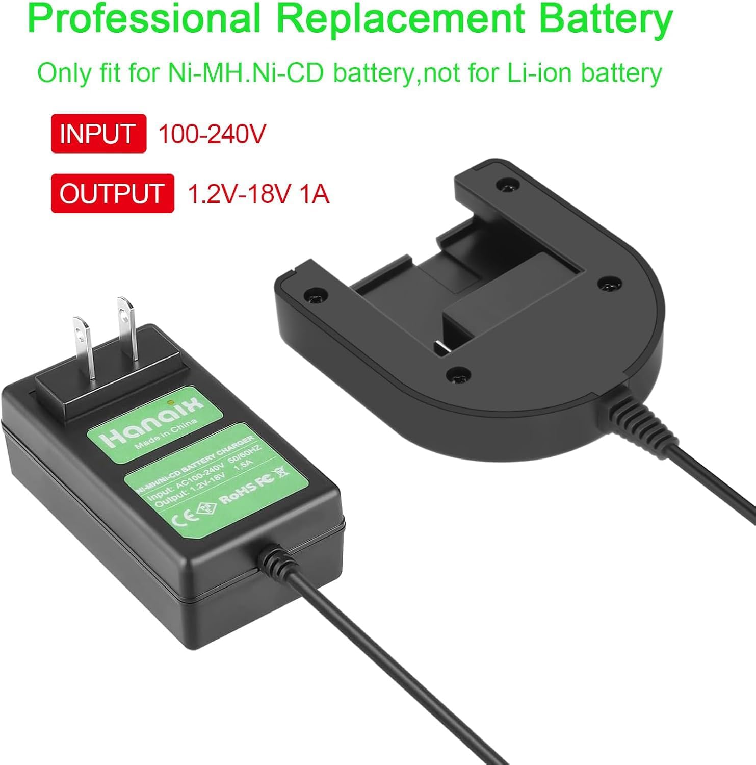 1.2V-18V Charger for Porter Cable PC18B PC18BL PC186CS PCXMVC PCC489N ATOOL248,90533718, PC186CSB Ni-Mh/Ni-CD Battery Charger (Not for Li-ion Battery) - Image 2