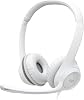 Logitech H390 Wired Over-Ear Microphone Headset, Digital Stereo Audio, Foldable Noise Canceling Microphone, On-Cable Inspections, White