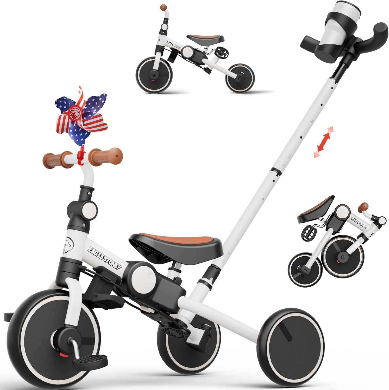 EagleStone Toddler Tricycle with Push Handle for 3-5 Years Old Boys and Girls,5 in 1 Foldable Toddler Bike with Adjustable Seat, Kids Tricycle Ride-on Toys for Kids Birthday Gifts?White