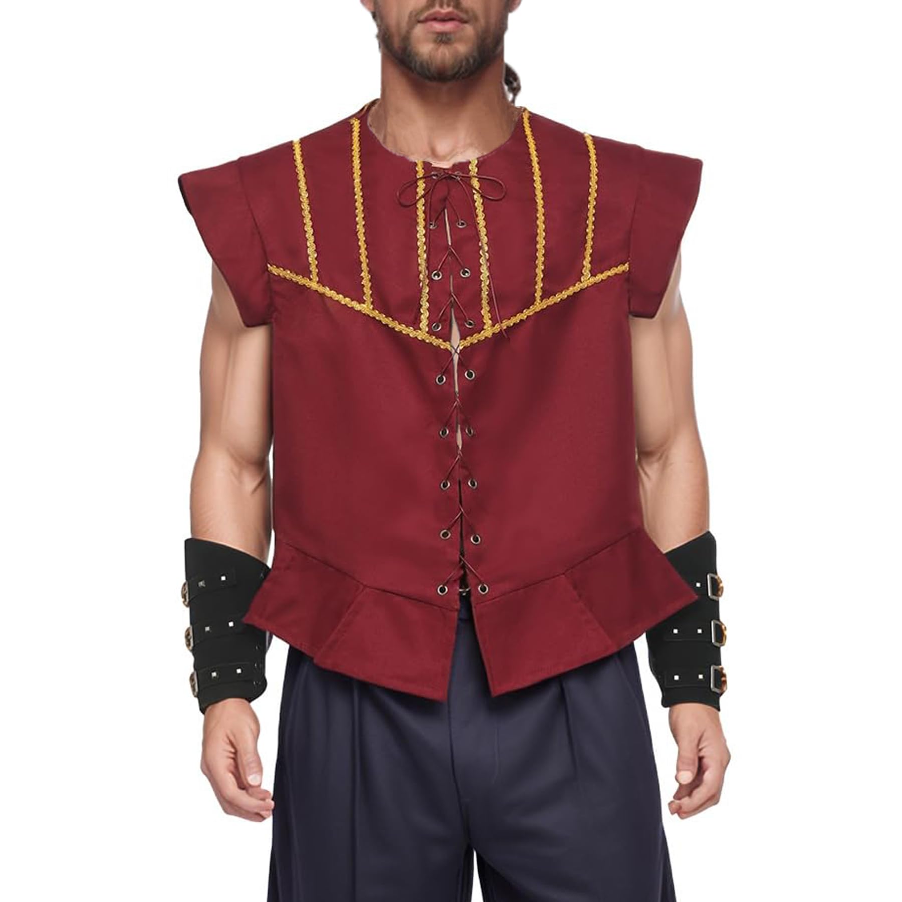 BPURB Mens Steampunk Gothic Pirate Vest Renaissance Medieval Lace-up Waistcoat Victorian Costume (Large, Wine red)