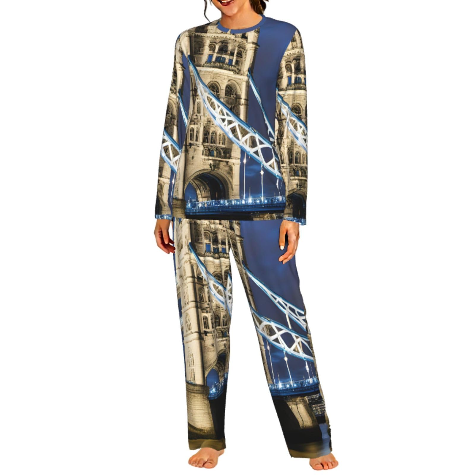 Tower Bridge In London Print - Pigiama da donna a maniche lunghe, morbido, confortevole, elastico