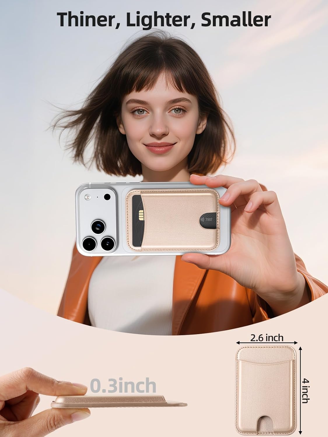 Miroddi for Magsafe Wallet, Magnetic Card Holder for iPhone 17/16/15/14/13/12 Series, Leather Magnet Phone Wallet Fit 4 Cards 3 Cash, Ultra-Thin, RFID Blocking, Gold - Image 3