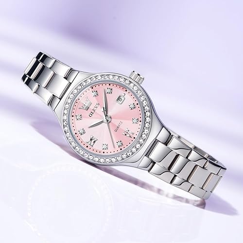 Miniatura 3 de Reloj OLEVS para Mujer, Reloj de Plata para Mujer, Reloj de Vestir con Diamantes, Relojes para Mujeres con Pequeña Correa, Reloj de Lujo de Acero