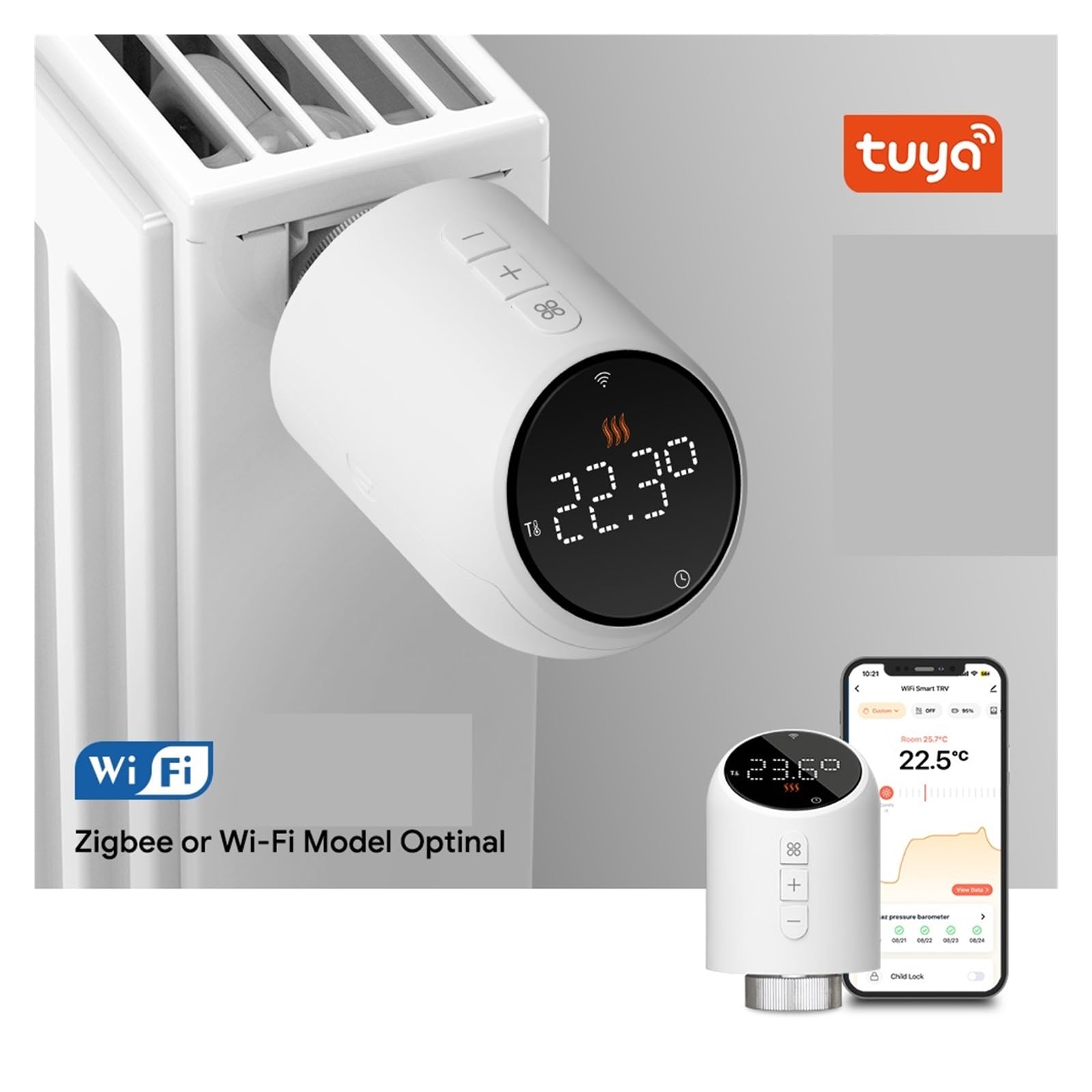 Thermostatischer Heizkörperventilantrieb Tuya Smart WiFi Zigbee Thermostat TRV for Raumheizungstemperaturregler Automatische Regelung(WiFi)