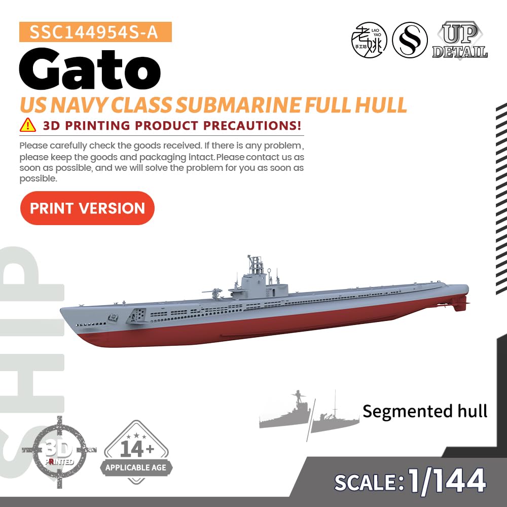 MRY-SFW SSC144954S-A 1/144 model wojskowy okręt podwodny klasy Gato US Navy, pełny kadłub, segmentowany kadłub