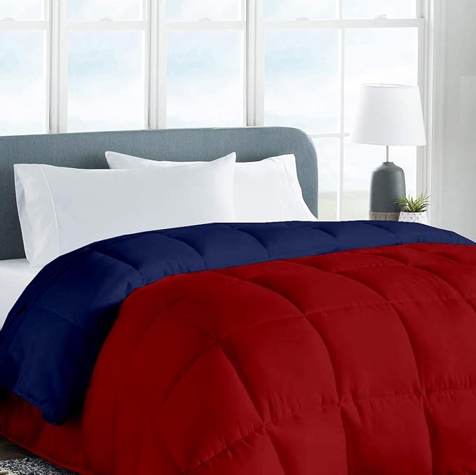 Microfiber Reversible Comforter Blanket Light Weight Quilt Duvet 150 GSM Microfiber Reversible AC Comforter Pack of 1 All Weather Duvet Soft Light-Weight Bed Blanket King navy and burgundy