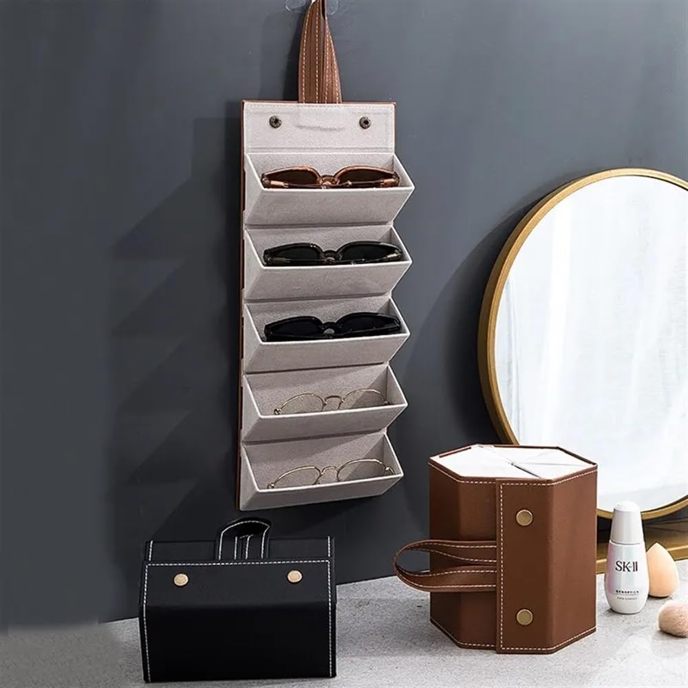 Custodia per occhiali portatile in pelle PU 5 paia di occhiali da sole scatola portaoggetti per occhiali da vista interruttore magnetico borsa PU