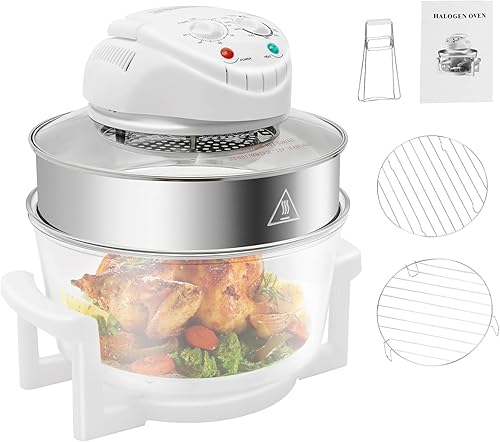 Freidora de aire para encimera, horno de convección de 15.5 cuartos de galón de 1200 W, horno halógeno de vidrio multifuncional para hornear,
