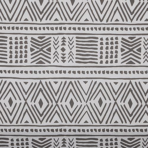 Kt KILOtela - Tela por Metros Loneta Estampada, Decoración, Cojines, Tapizar, Colchas, Cortinas, Manteles, Manualidades, Ancho 280 cm, Largo a Elección de 50 en 50 cm, Geométrico Étnico, Gris, Blanco