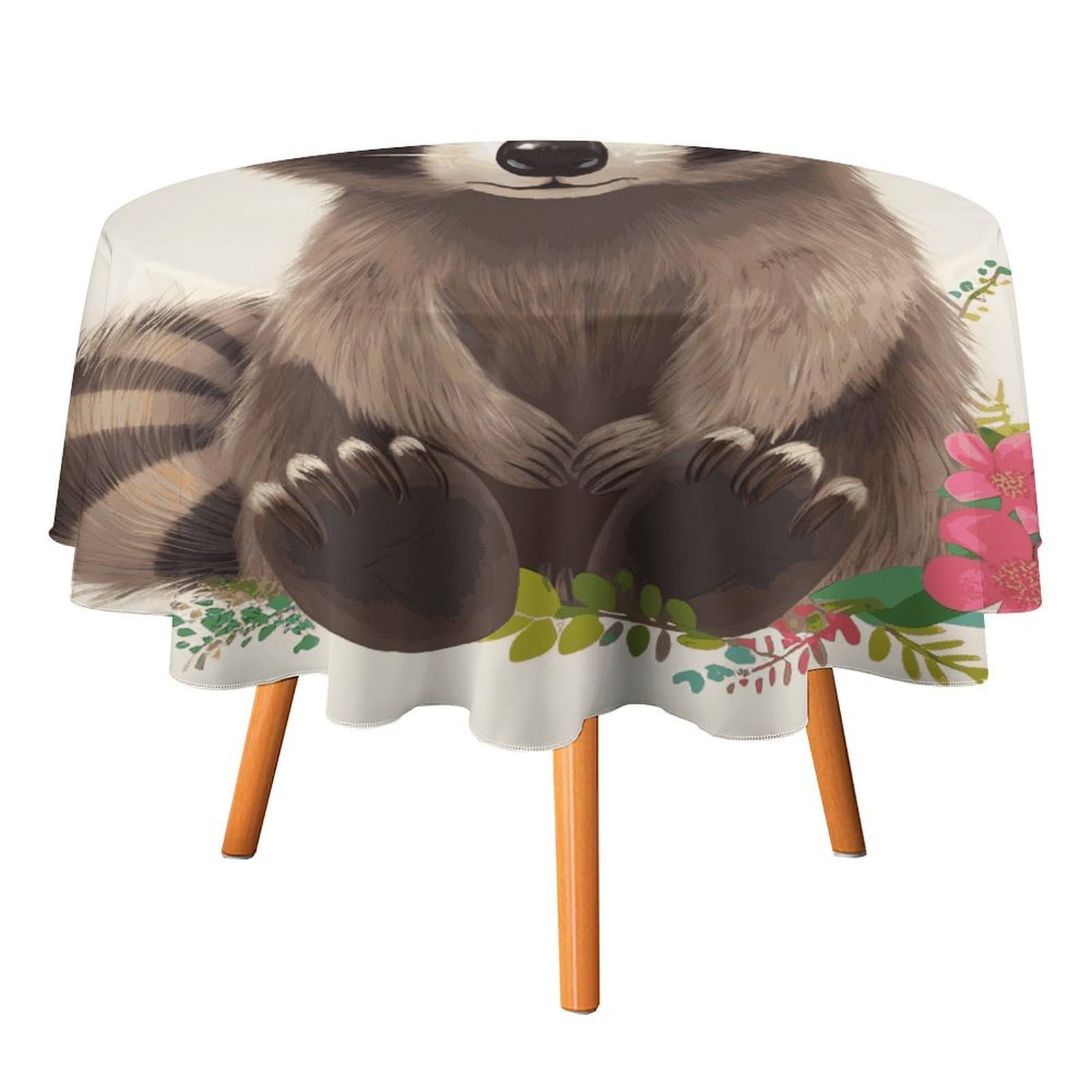 SMAZDFXX Raccoon Tablecloth 36x36in Round Table Cloth Durable Polyester, Washable Stain Resistant Table Cover for Indoor Outdoor (Picnic, Dining, Party)