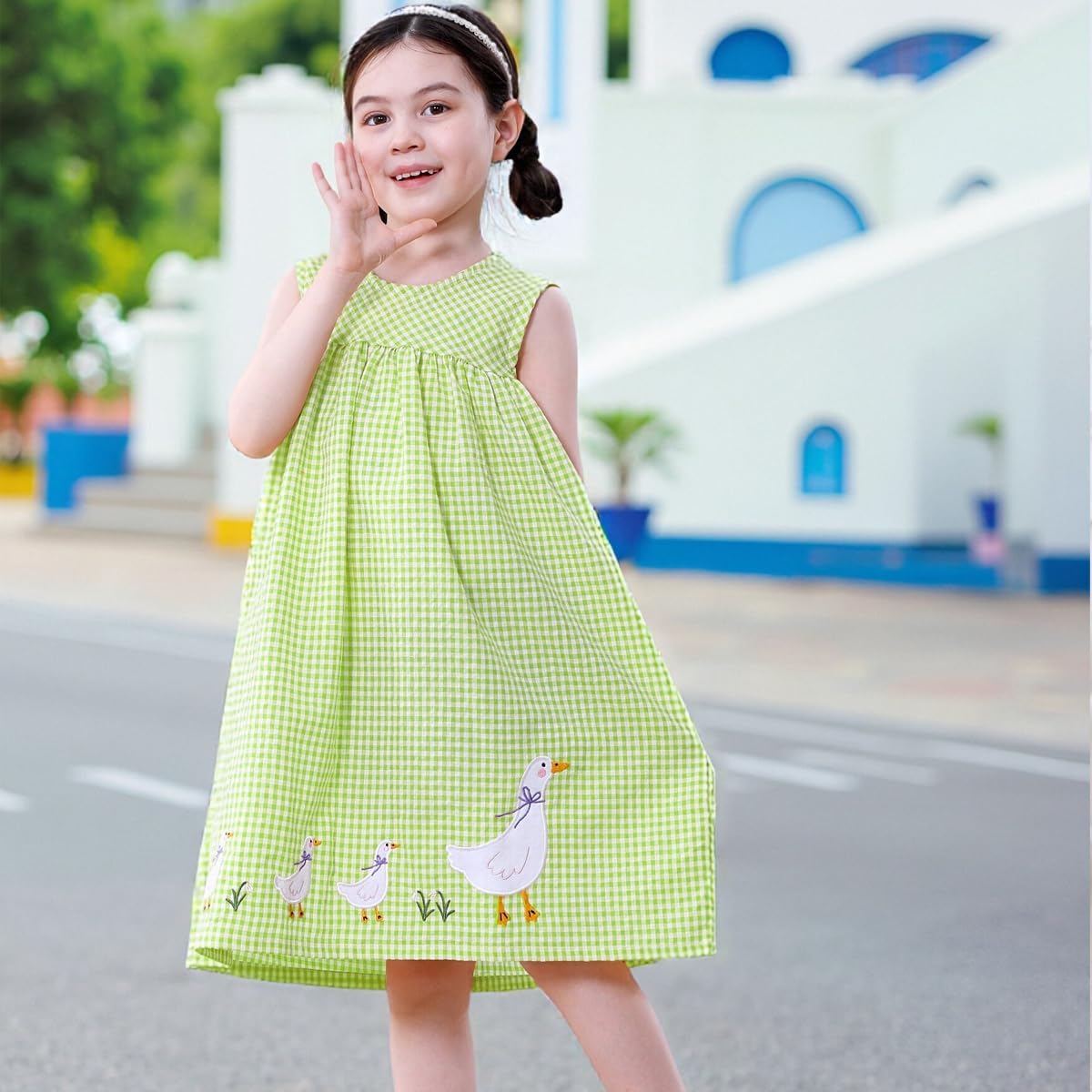 FreeLu Toddler Girls Cotton Summer Short Sleeve Dress Cartoon Print Casual Jersey Dresses image 2