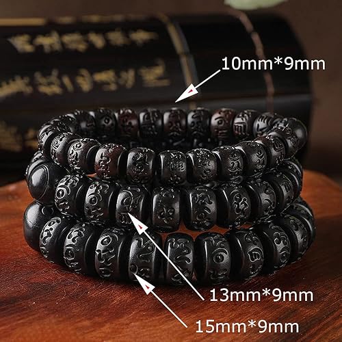 Miniatura 10 de Pulsera de cuentas de madera con diseño de azufaifo de madera de azufaifo grabada con palabras sánscritas, oración mala, Feng Shui, Lucky para