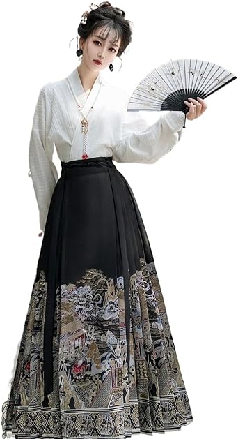 Autumn Winter Chinese Style Hanfu Horse-face Skirt for Women Daily Wear