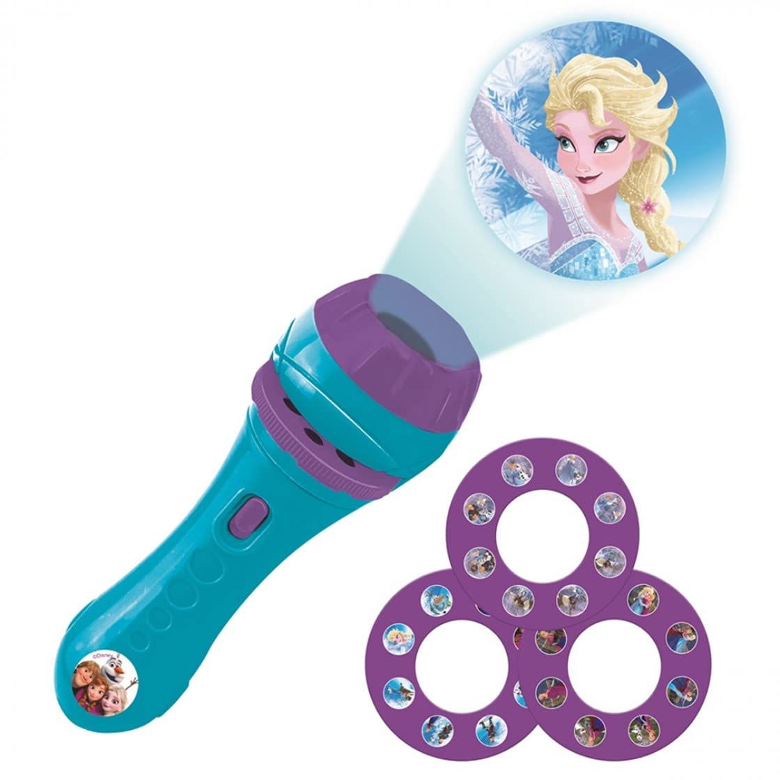LEXIBOOK - Stories projector, Frozen torch light and projector with 3 discs, 24 images, create your own stories, LTC050FZ