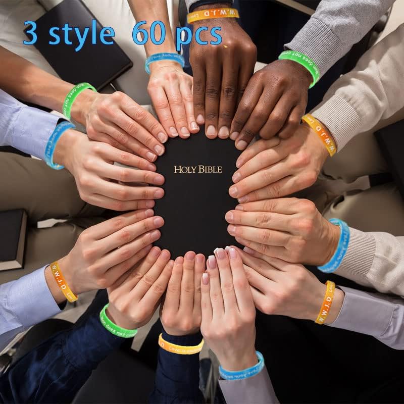 Share Hedgehog 60 Pcs WWJD Bracelets Rubber Silicone Wristbands Colorful What Would