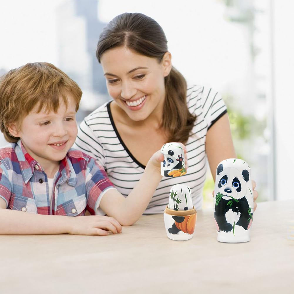 Juego de 6 muñecas nido Panda, Panda Lindo y Animal de Bambú de Madera Hecho a Mano Muñeca Rusa Tradicional Matrioshka Juguete apilable para Niños Cumpleaños Decoración de Fiesta de Navidad