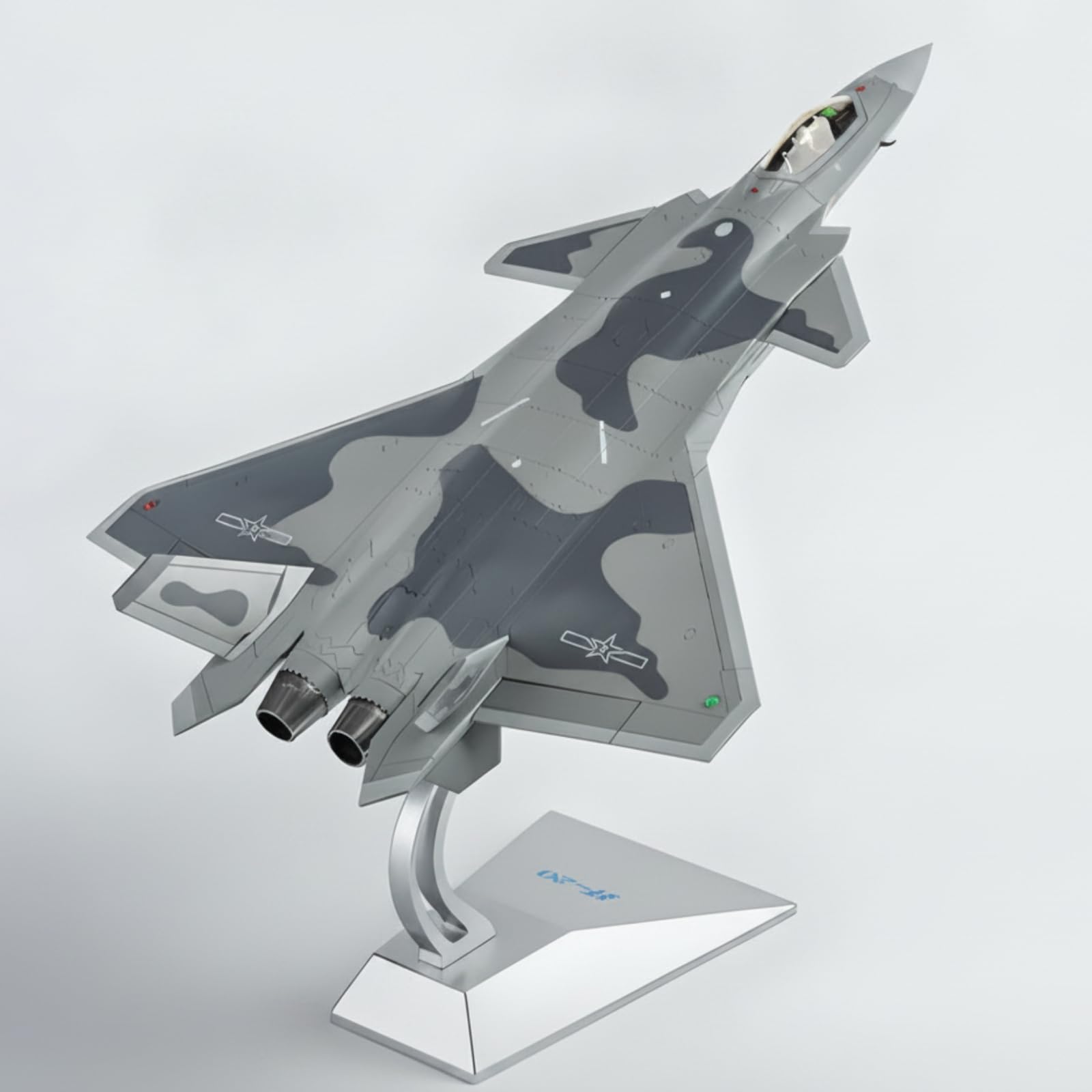 Jiuvaso Aereo Modello da Caccia Miniatura Scultura Maquette Metallo Lega con Supporto Verticale Linee Stampate Profilo Adatta per Collezionismo Decorazione Interni Ufficio, Mimetico