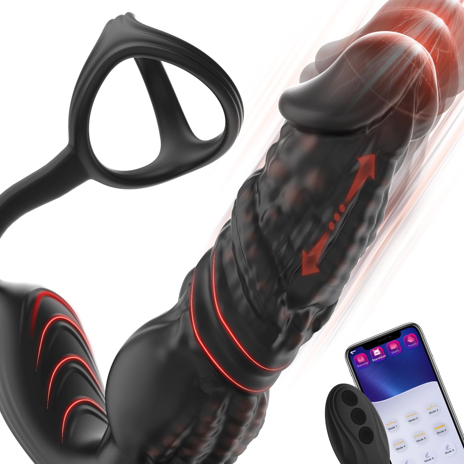 Fast Thrusting Prostate Massager Anal Vibrator for Men 6-in-1 Vibrating Male Anal Toys with Silicone Cock Ring Thrusting
