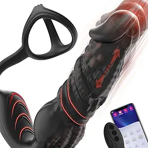 Fast Thrusting Prostate Massager Anal Vibrator for Men, 6-in-1 Vibrating Male Anal Toys with Silicone Cock Ring, Thrusting Anal Dildo Adult Sex Toy with Remote Control and APP