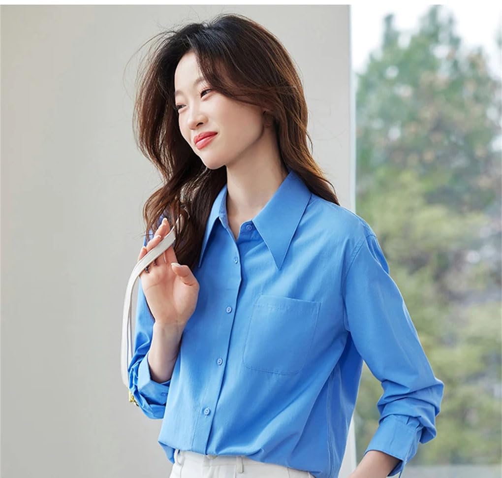 Blusa de manga larga para mujer, cuello vuelto, informal, para oficina, trabajo, negocios