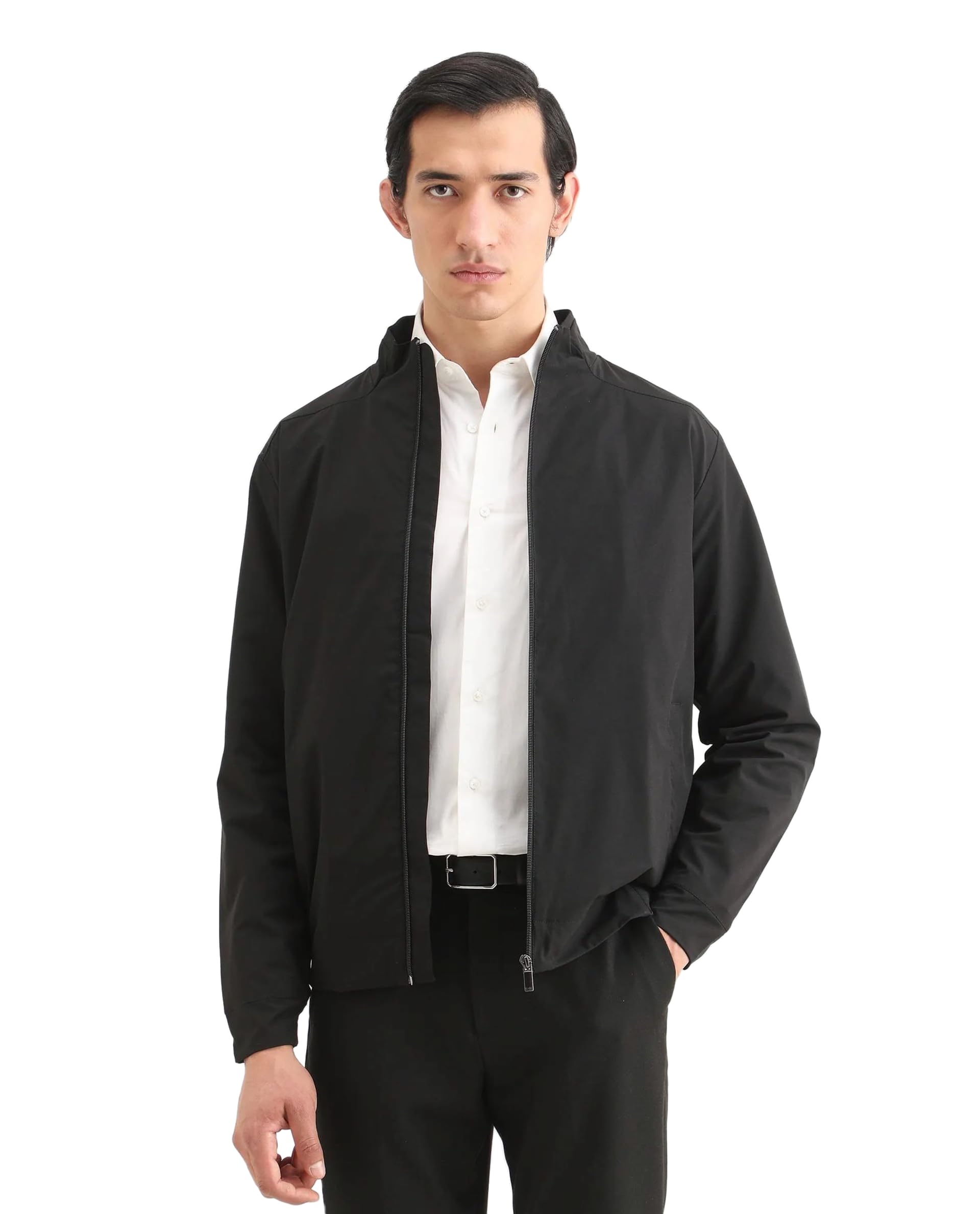 rare rabbit Men Relaxed Fit Black Typography Polyester Zip-Up Jacket-picture-12