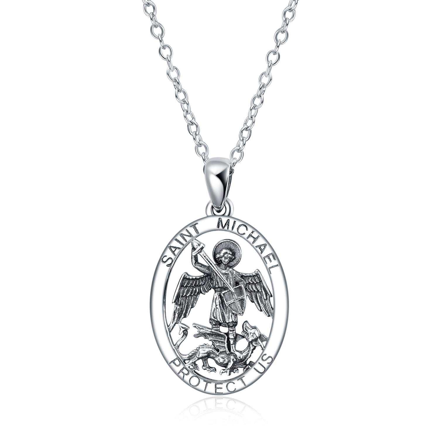 YFN 925 Sterling Silver Patron Saint Medal Necklace Amulet Necklace Protection Jewelry for Women and Men(with Gift Box)