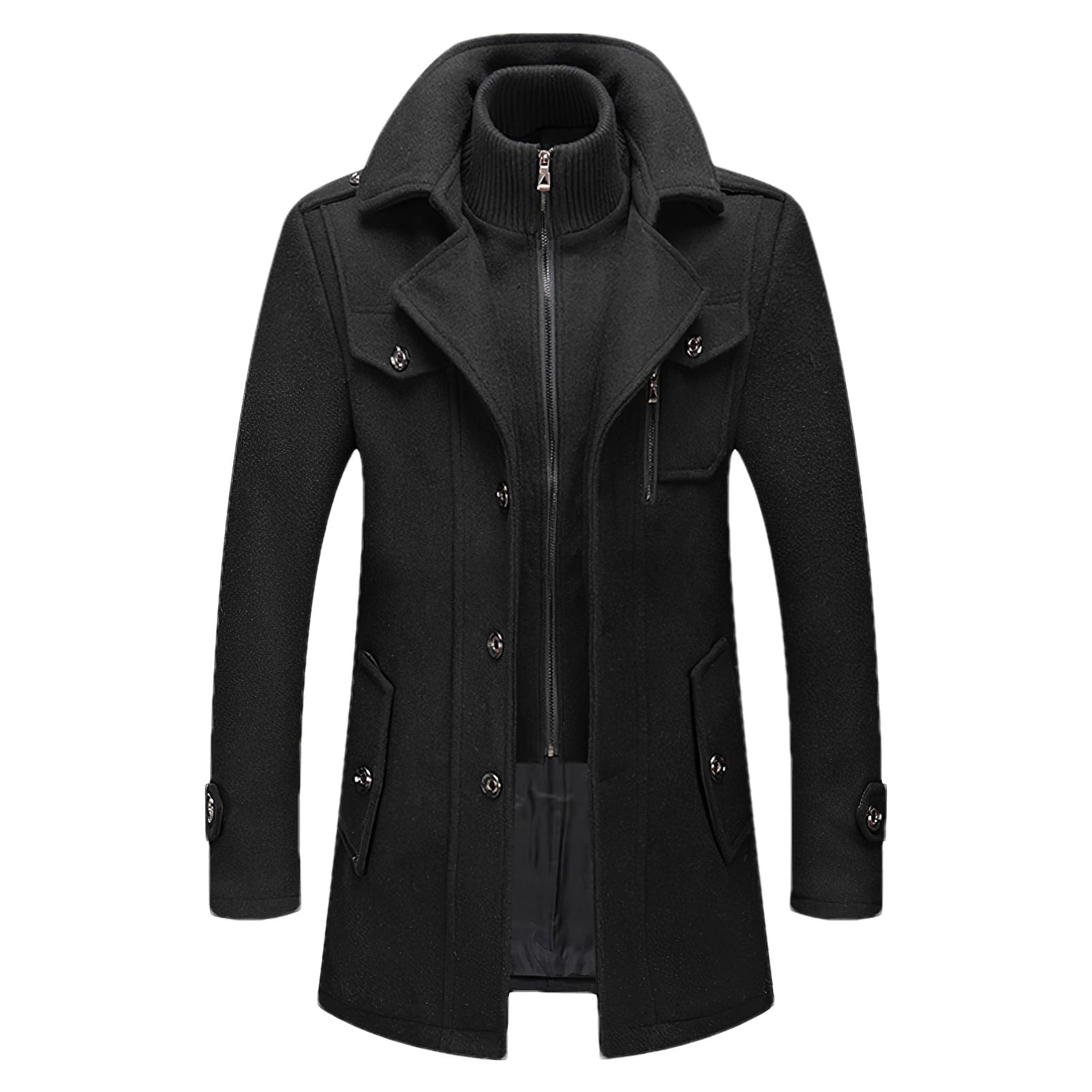 ANUFER Hombre Mezcla Lana Peacoat con Cuello Desmontable