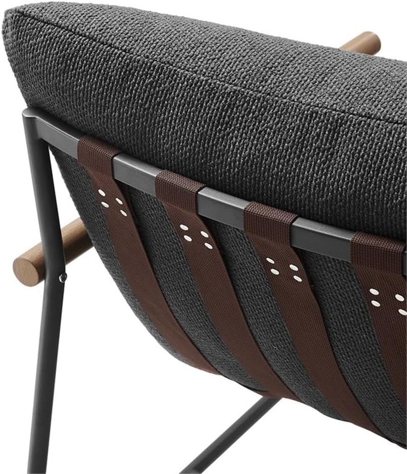 Pemberly Row Outdoor Sling Lounge Chair, Powder-Coated Aluminum Frame, Faux Wood Arms, Charcoal Boucle Cushion, Poly Straps, Contemporary Style, Fully Assembled Patio Seating