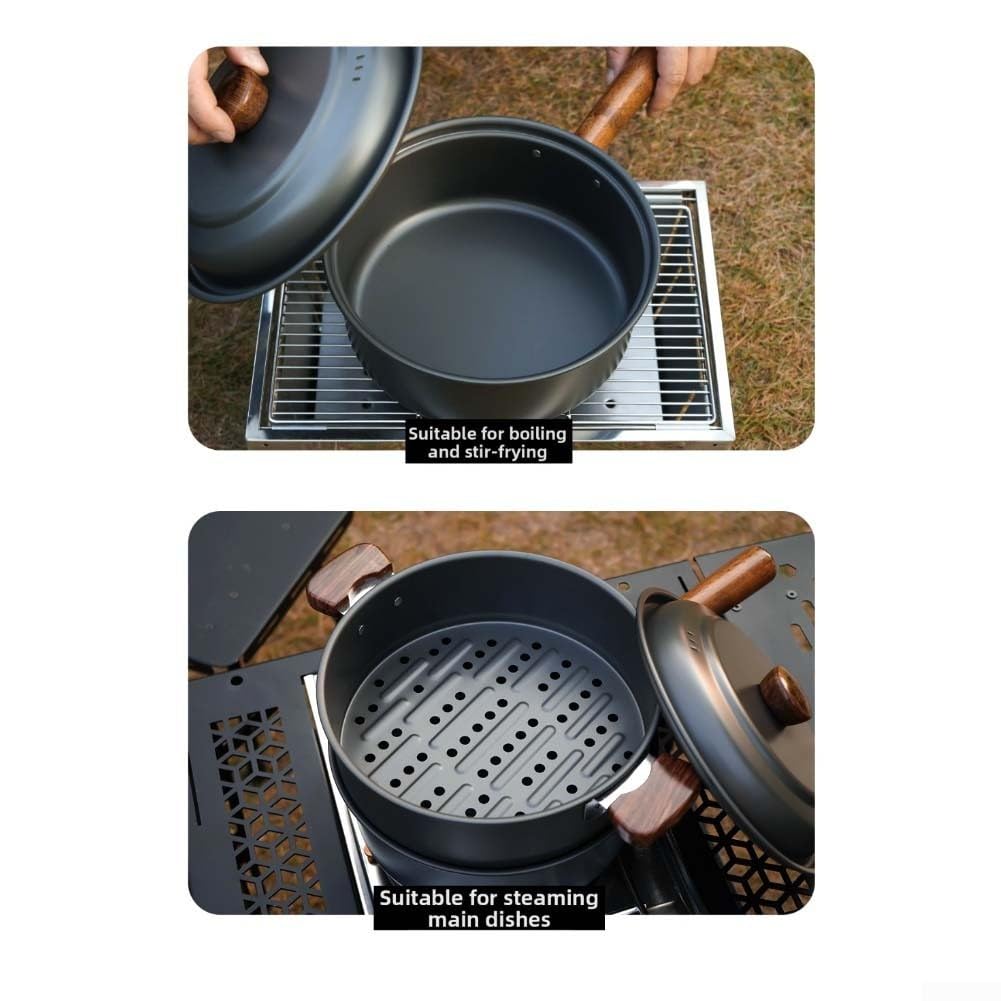 Set di pentole da campeggio 3L, kit da cucina portatile da campeggio, pentola a vapore per pentole calde all'aperto, stufa da campeggio in lega di alluminio, attrezzatura da cucina leggera